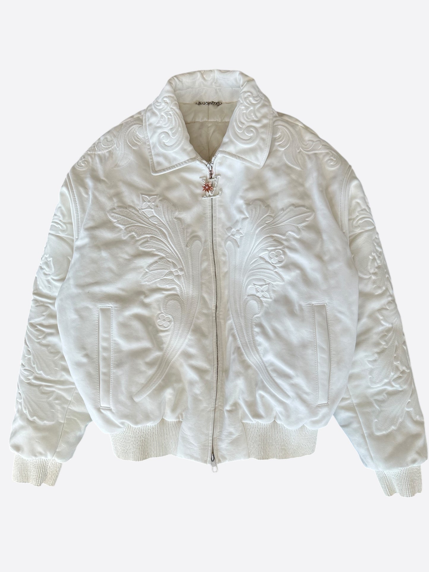 Louis Vuitton White Ornaments Leather Bomber Jacket – Savonches