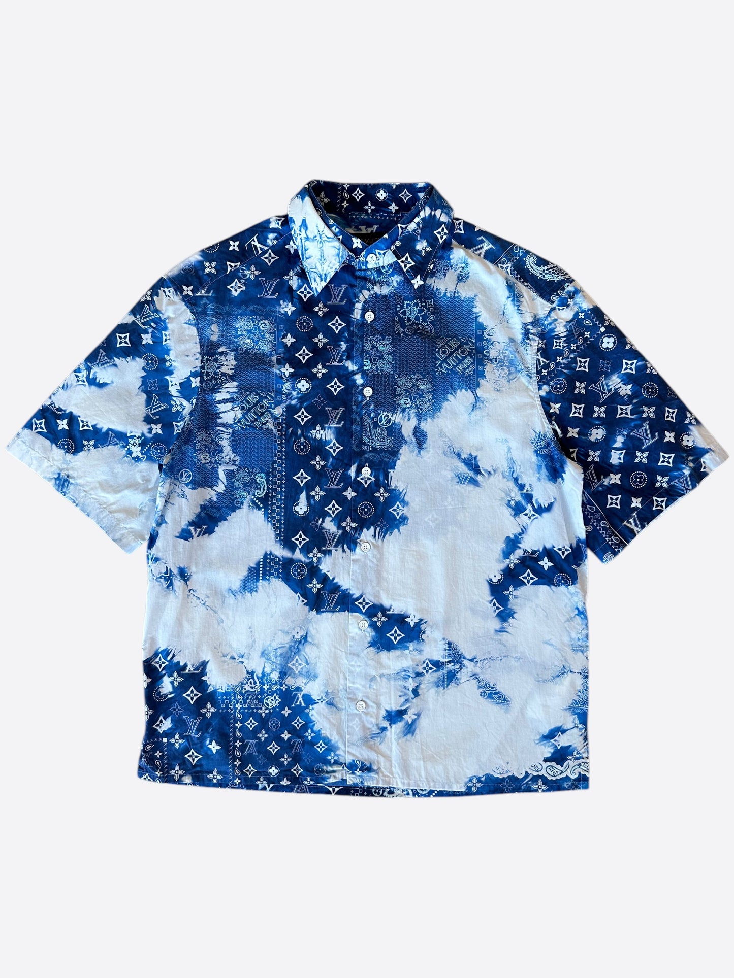 Louis Vuitton Blue Bleached Bandana Monogram Button Up Shirt