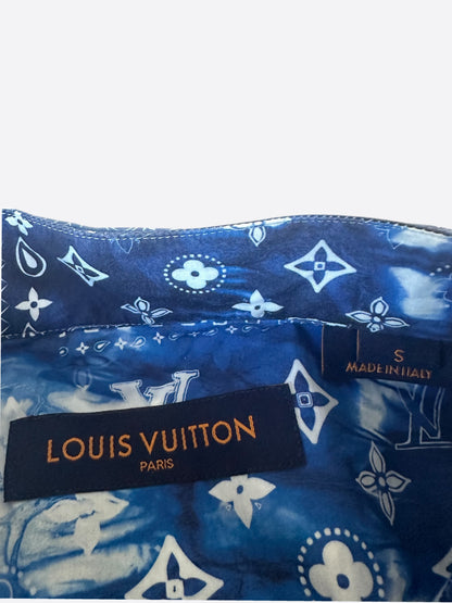 Louis Vuitton Blue Bleached Bandana Monogram Button Up Shirt