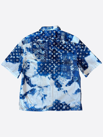 Louis Vuitton Blue Bleached Bandana Monogram Button Up Shirt