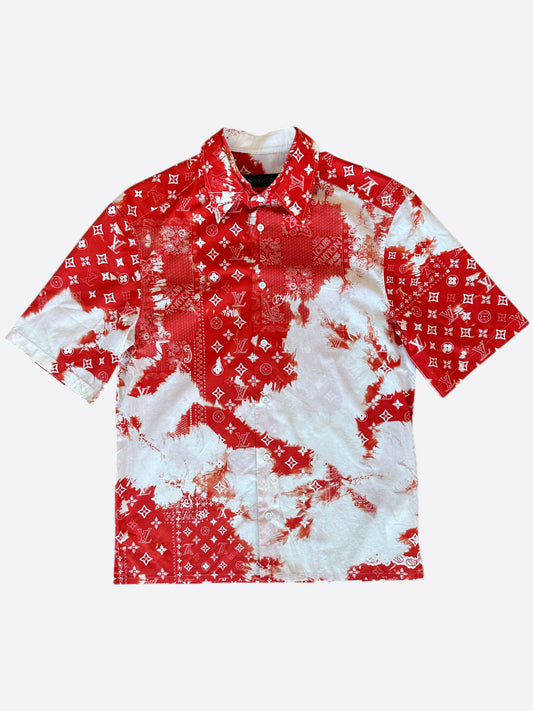 Louis Vuitton Red Bleached Bandana Monogram Button Up Shirt