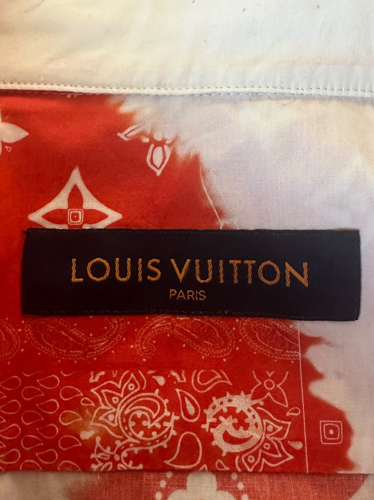 Louis Vuitton Red Bleached Bandana Monogram Button Up Shirt