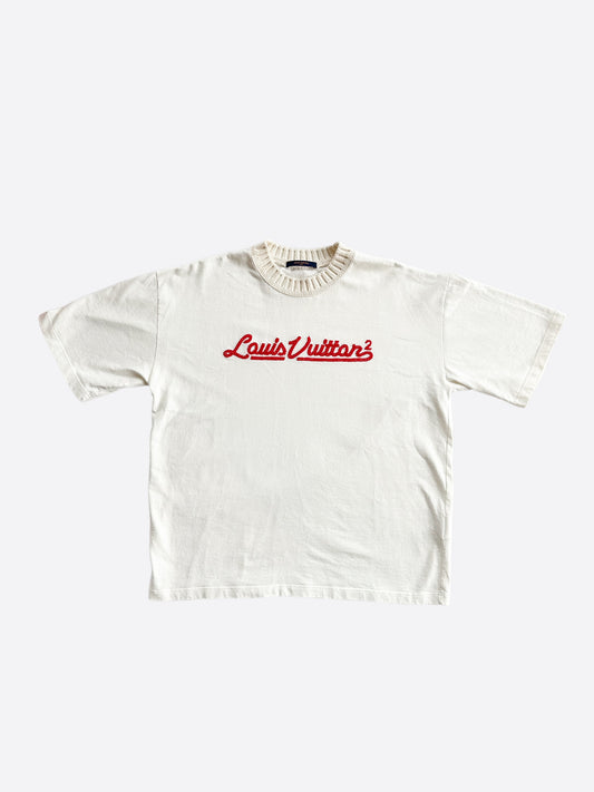 Louis Vuitton Nigo White & Red Embroidered Mockneck T-Shirt