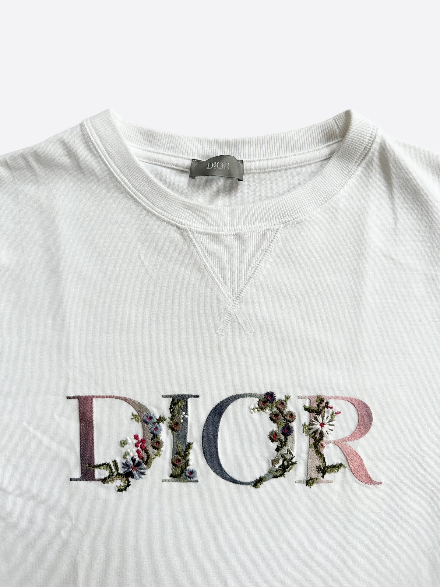 Dior White Floral Logo Embroidered T-Shirt