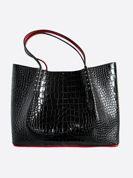 Christian Louboutin Black Embossed Alligator Large Cabarock Bag