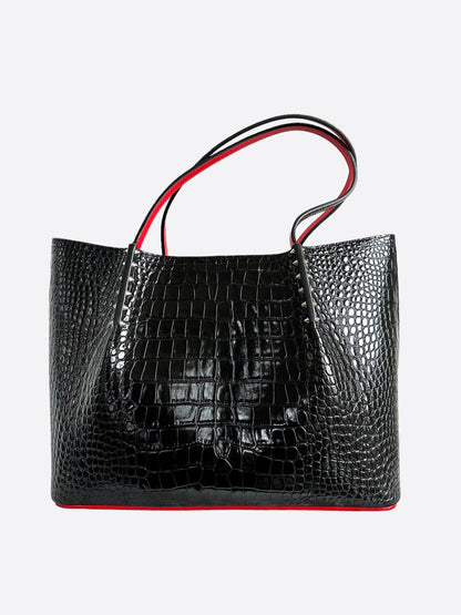 Christian Louboutin Black Embossed Alligator Large Cabarock Bag