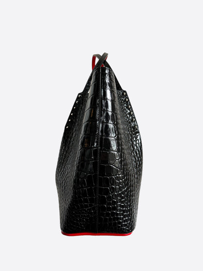 Christian Louboutin Black Embossed Alligator Large Cabarock Bag