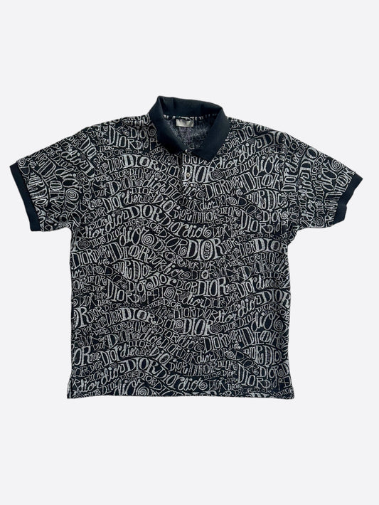 Dior Stussy Black All Over Print Polo T-Shirt