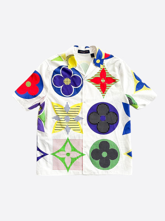 Louis Vuitton White Multicolor Flower Monogram Button Up Shirt