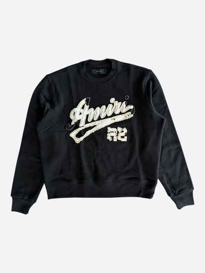 Amiri Black & White 22 Distressed Logo Sweater