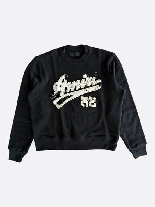 Amiri Black & White 22 Distressed Logo Sweater