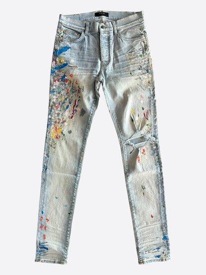 Amiri Light Indigo Distressed Painter Jeans