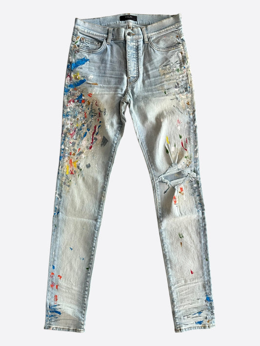 Amiri Light Indigo Distressed Painter Jeans