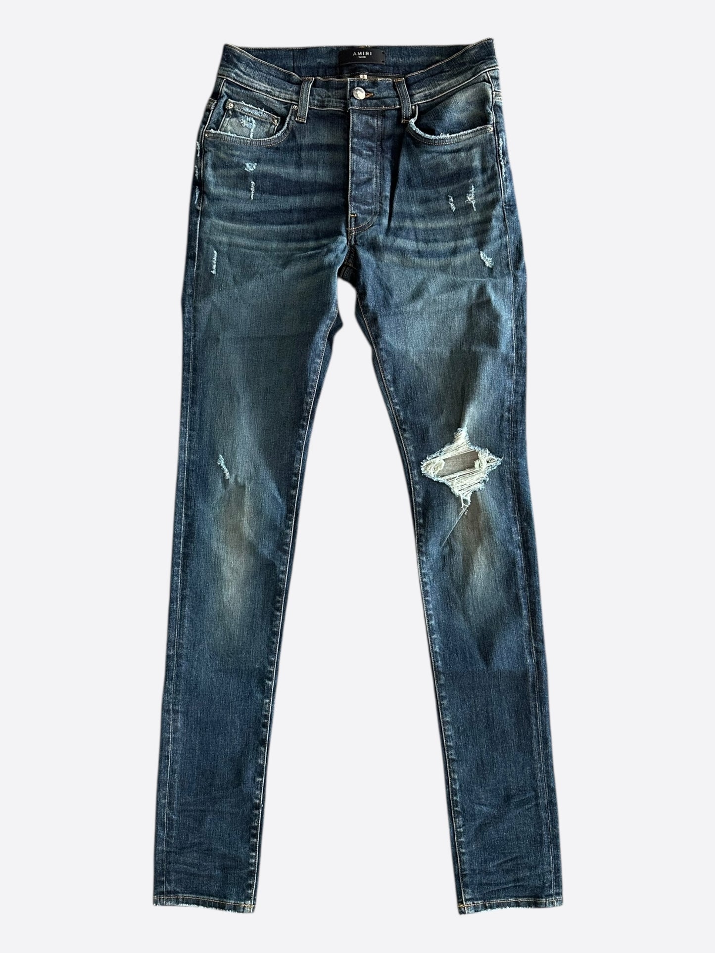 Amiri Deep Indigo Broken Distressed Jeans
