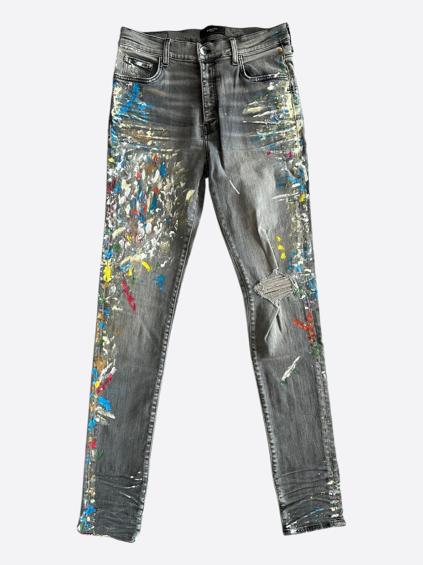 Amiri Grey Distressed Painter Jeans