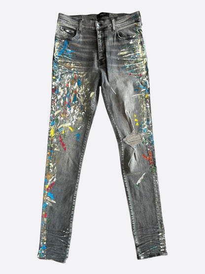 Amiri Grey Distressed Painter Jeans