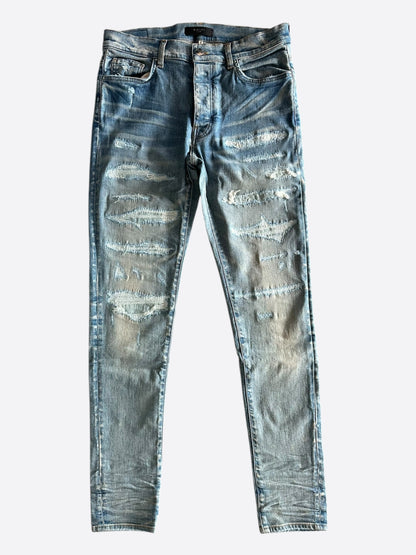 Amiri Clay Indigo Distressed Boro Repair Jeans