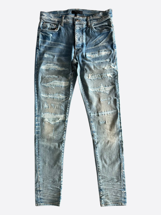Amiri Clay Indigo Distressed Boro Repair Jeans