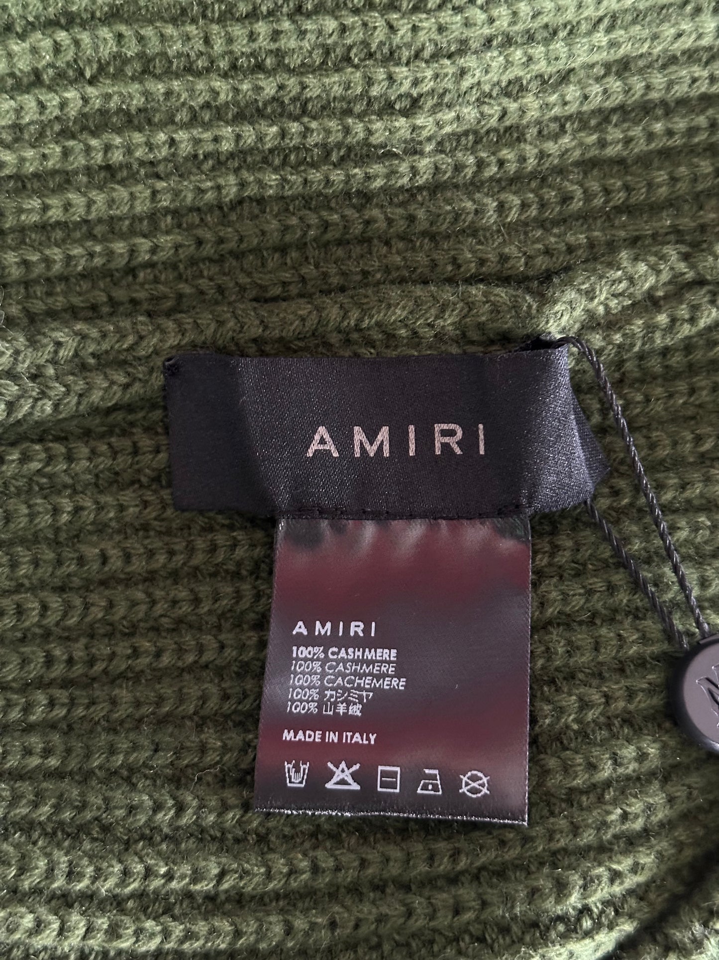 Amiri Green & White MA Logo Embroidered Cashmere Beanie