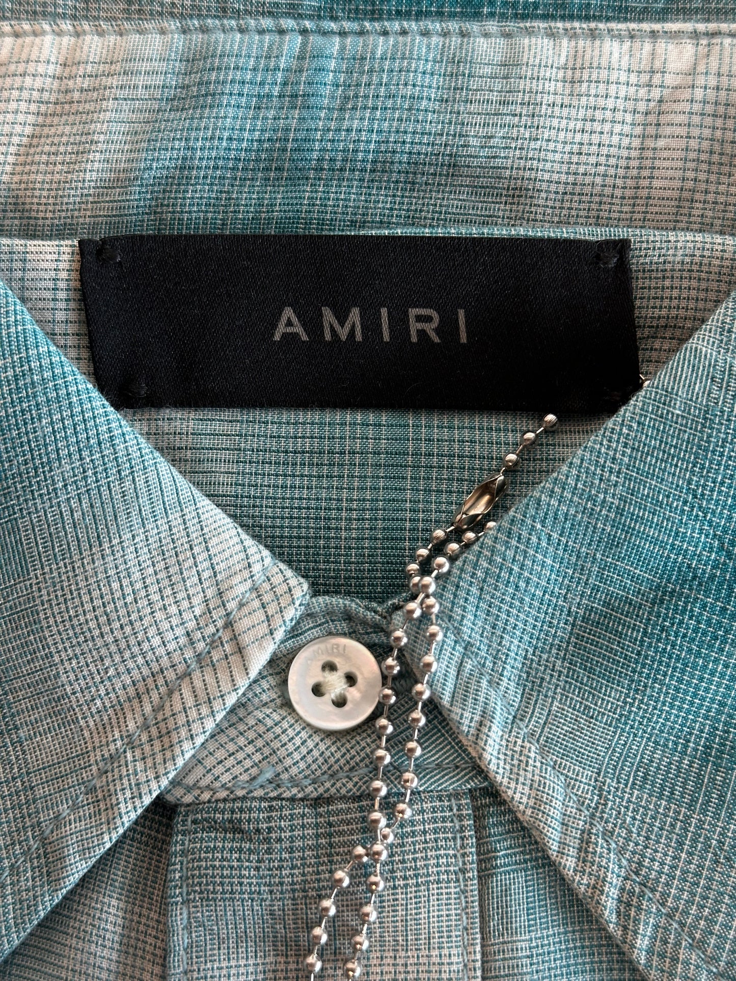Amiri Blue Plaid Staggered Logo Flannel