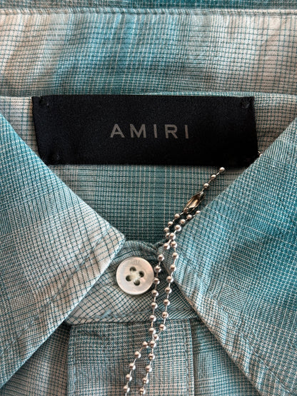 Amiri Blue Plaid Staggered Logo Flannel