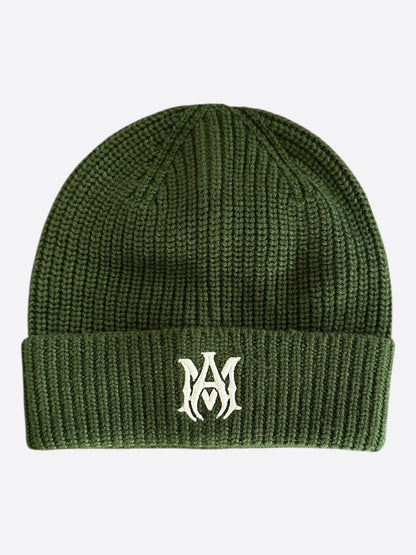 Amiri Green & White MA Logo Embroidered Cashmere Beanie