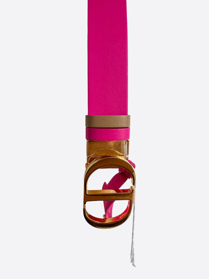 Dior Pink & Tan Reversible Gold Buckle Belt