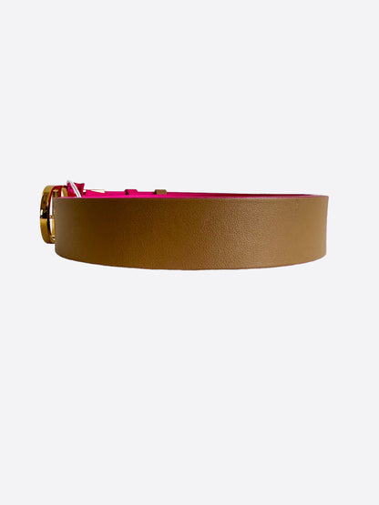 Dior Pink & Tan Reversible Gold Buckle Belt