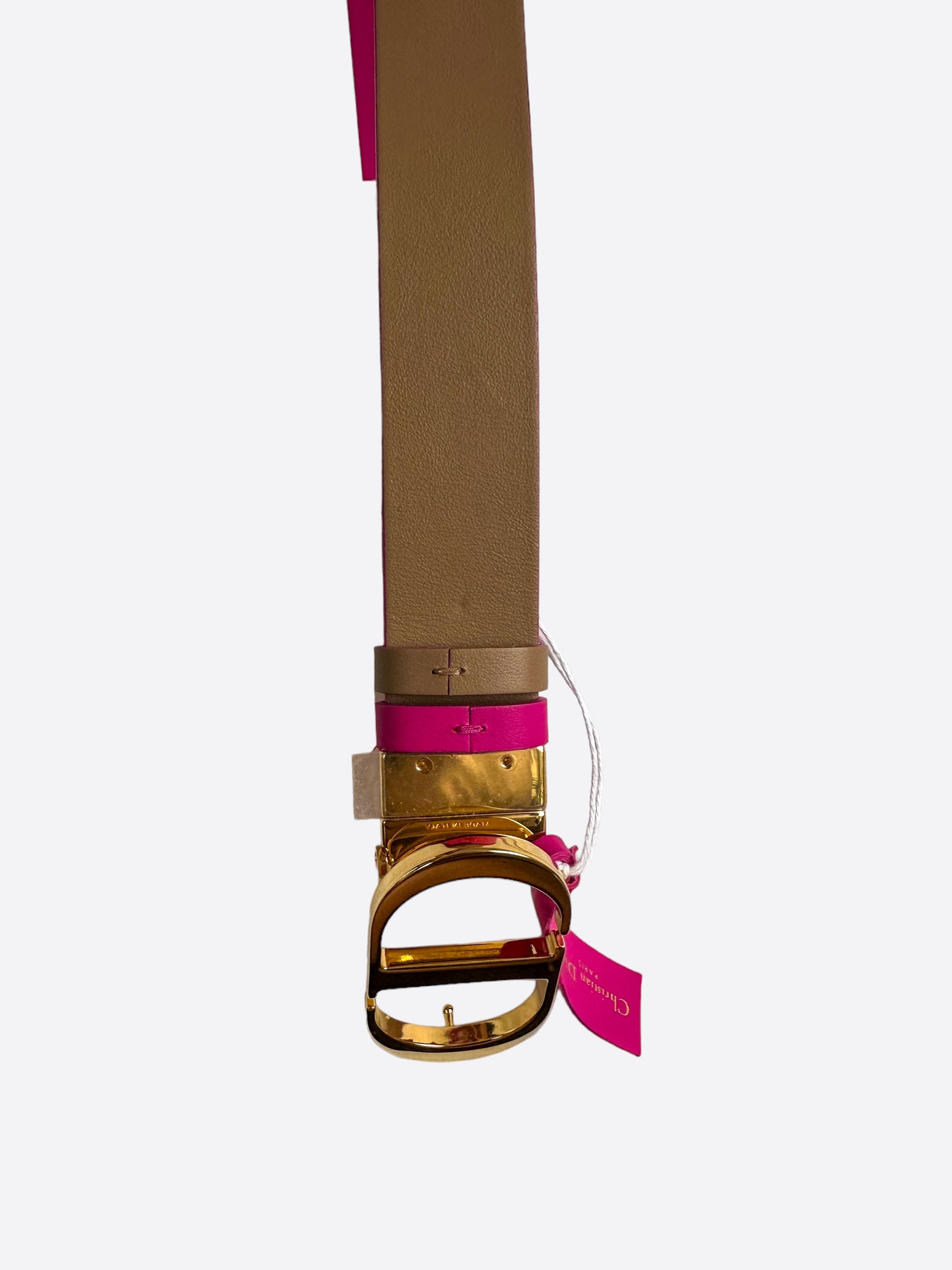Dior Pink & Tan Reversible Gold Buckle Belt