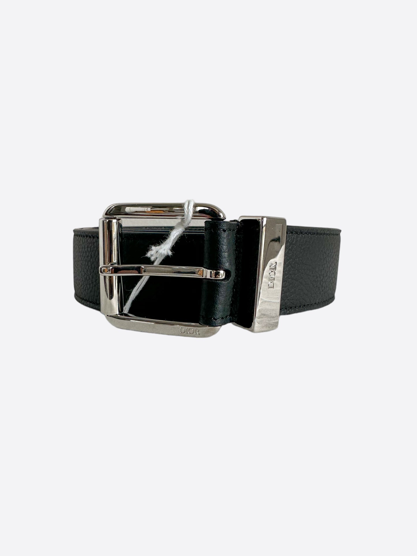 Dior Black Leather Silver Buckle Belt