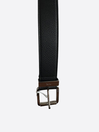 Dior Black Leather Silver Buckle Belt