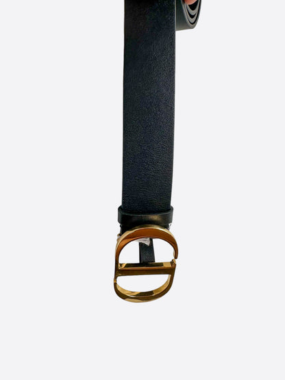 Dior Black Leather Gold Buckle Belt