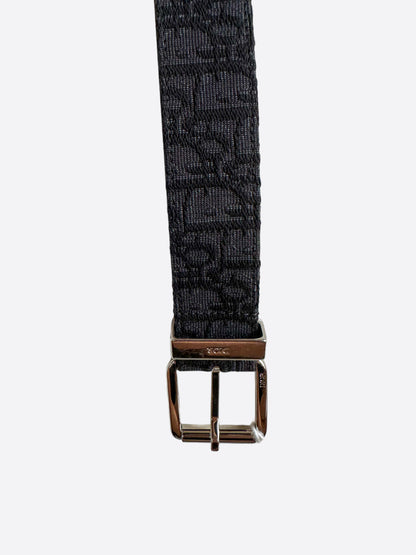 Dior Black Oblique Silver Buckle Belt