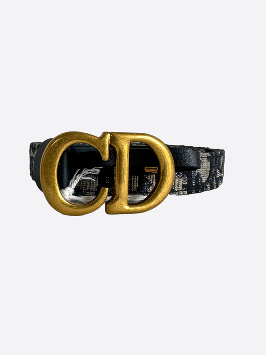 Dior Beige & Blue Oblique Gold Buckle 20MM Belt