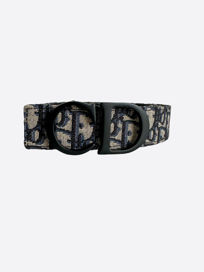 Dior Beige & Blue Oblique Black CD Buckle Reversible Belt