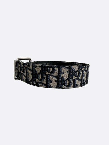 Dior Beige & Blue Oblique Silver Buckle Belt