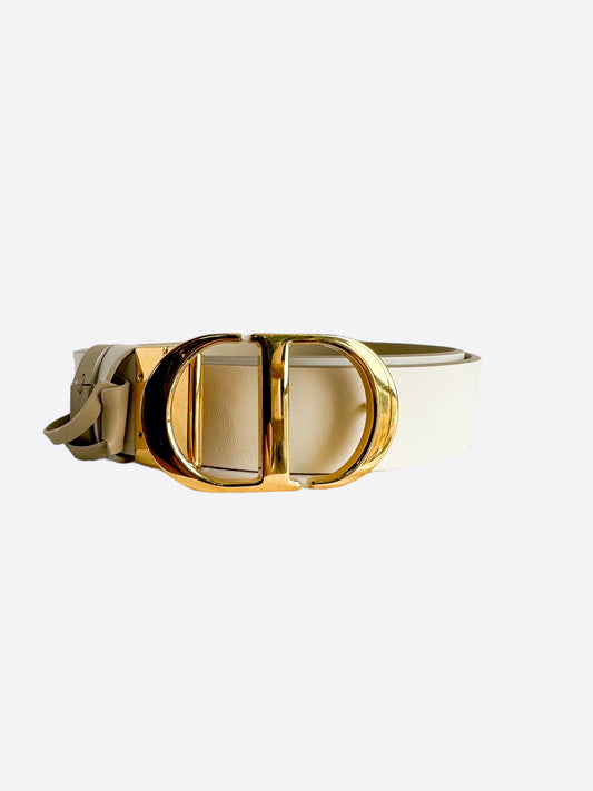 Dior White & Tan Reversible Gold Buckle Belt