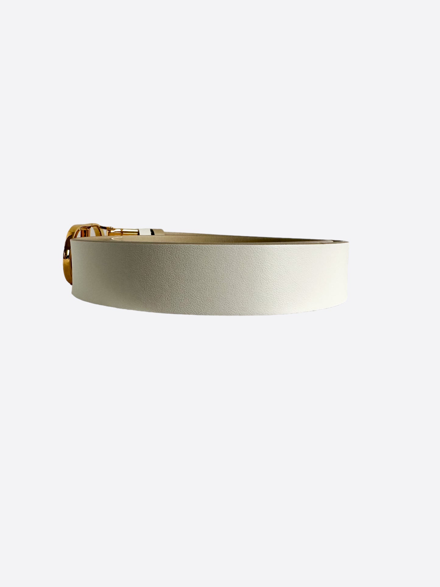 Dior White & Tan Reversible Gold Buckle Belt