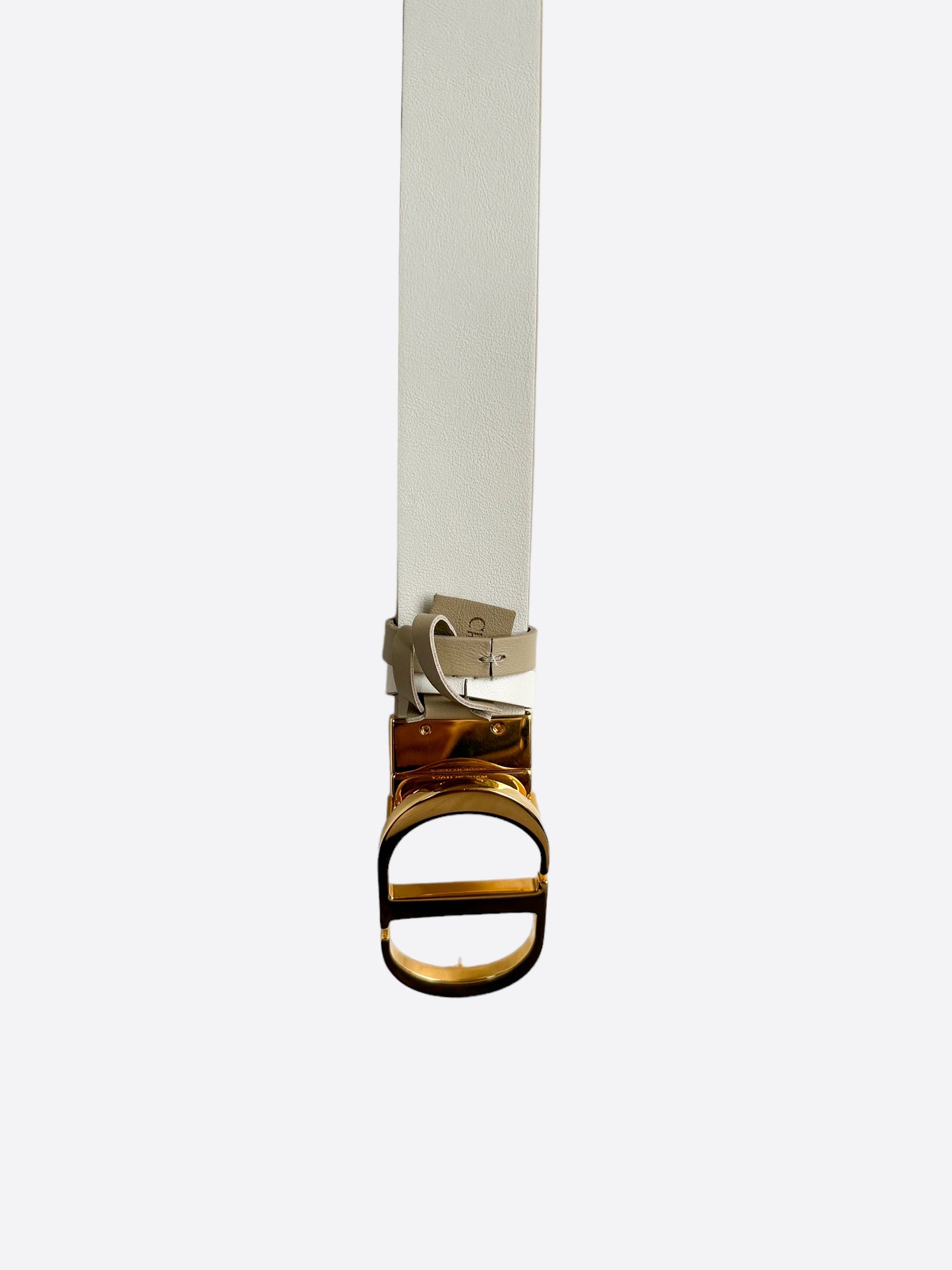 Dior White & Tan Reversible Gold Buckle Belt