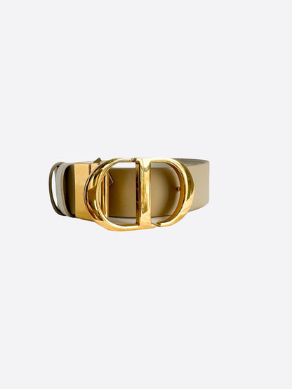 Dior White & Tan Reversible Gold Buckle Belt