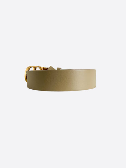 Dior White & Tan Reversible Gold Buckle Belt