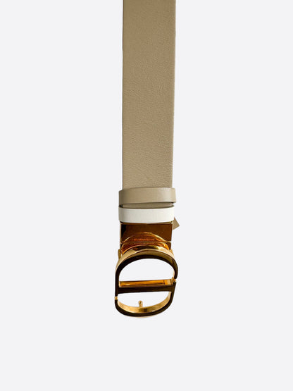 Dior White & Tan Reversible Gold Buckle Belt