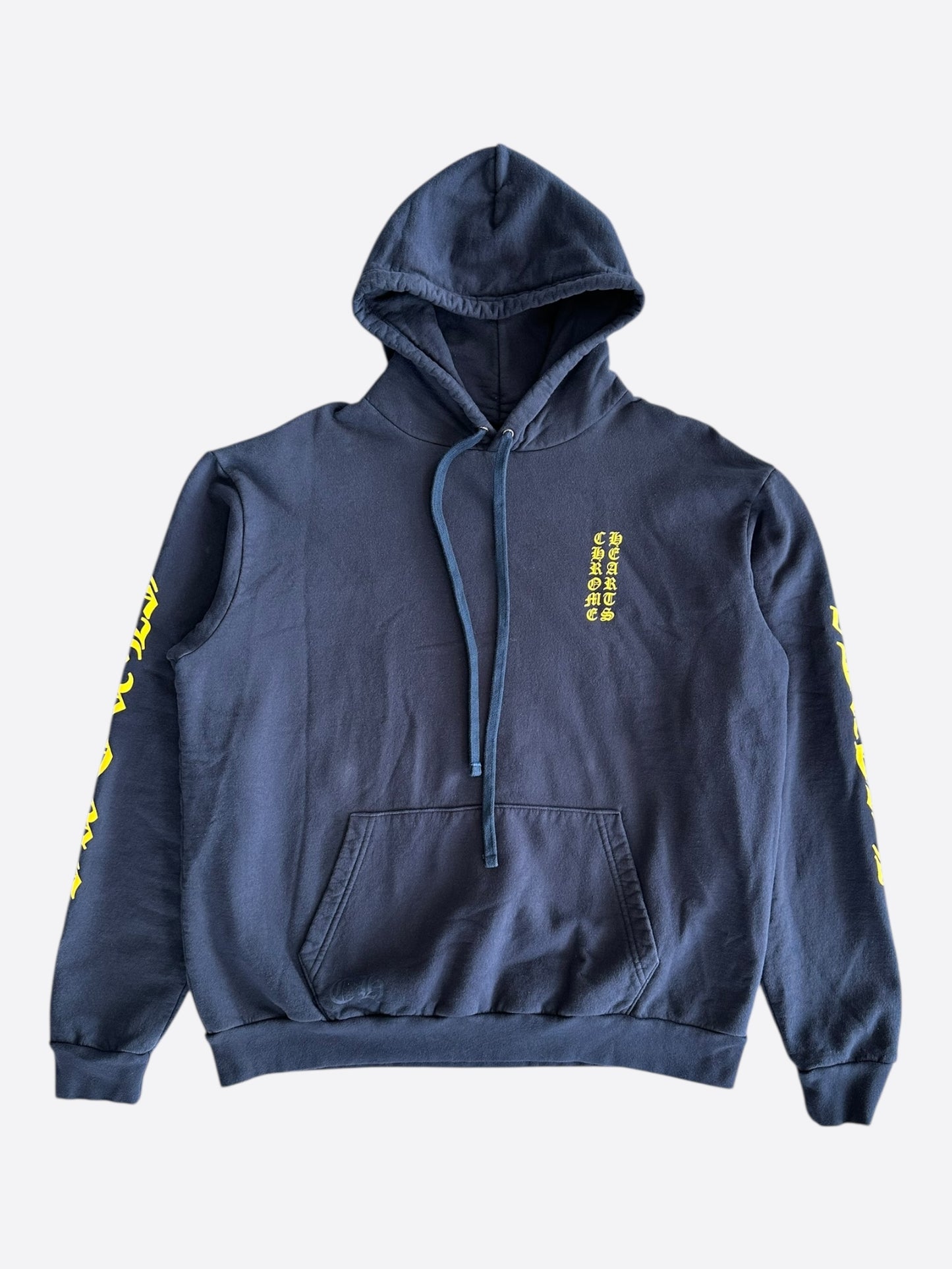 Chrome Hearts Navy & Yellow Script Logo Hoodie