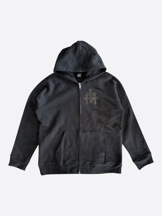 Chrome Hearts Black Triple Cross Patch Paper Jam Zip Up Hoodie