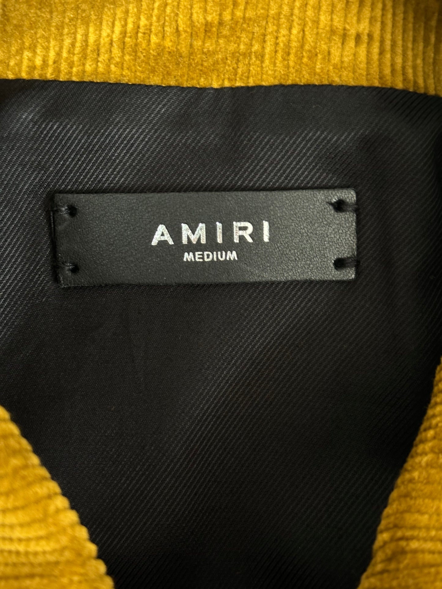 Amiri Mustard & White Corduroy Logo Teddy Jacket