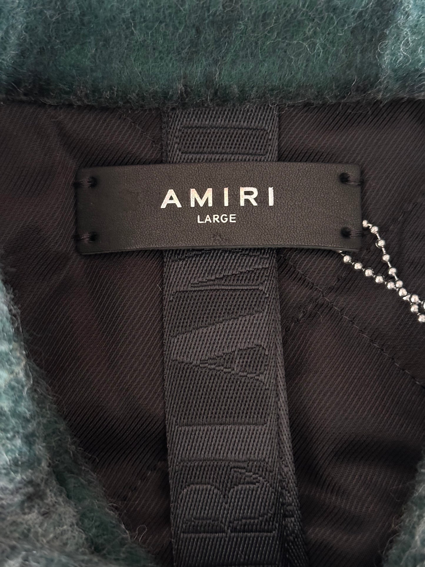 Amiri Aqua Plaid Script Logo Overshirt