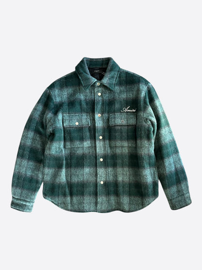 Amiri Aqua Plaid Script Logo Overshirt