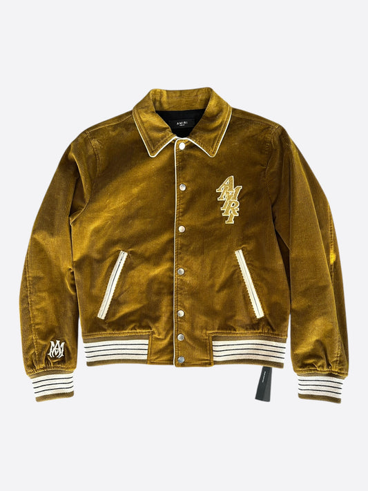 Amiri Mustard & White Corduroy Logo Teddy Jacket