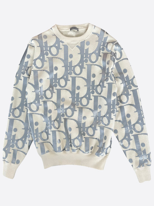 Dior Beige & Silver Reflective Oblique Wool Sweater