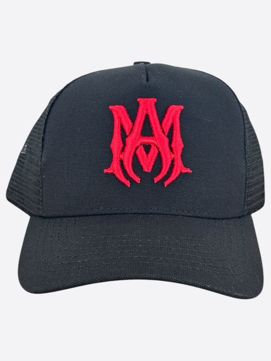 Amiri Black & Red MA Logo Trucker Hat